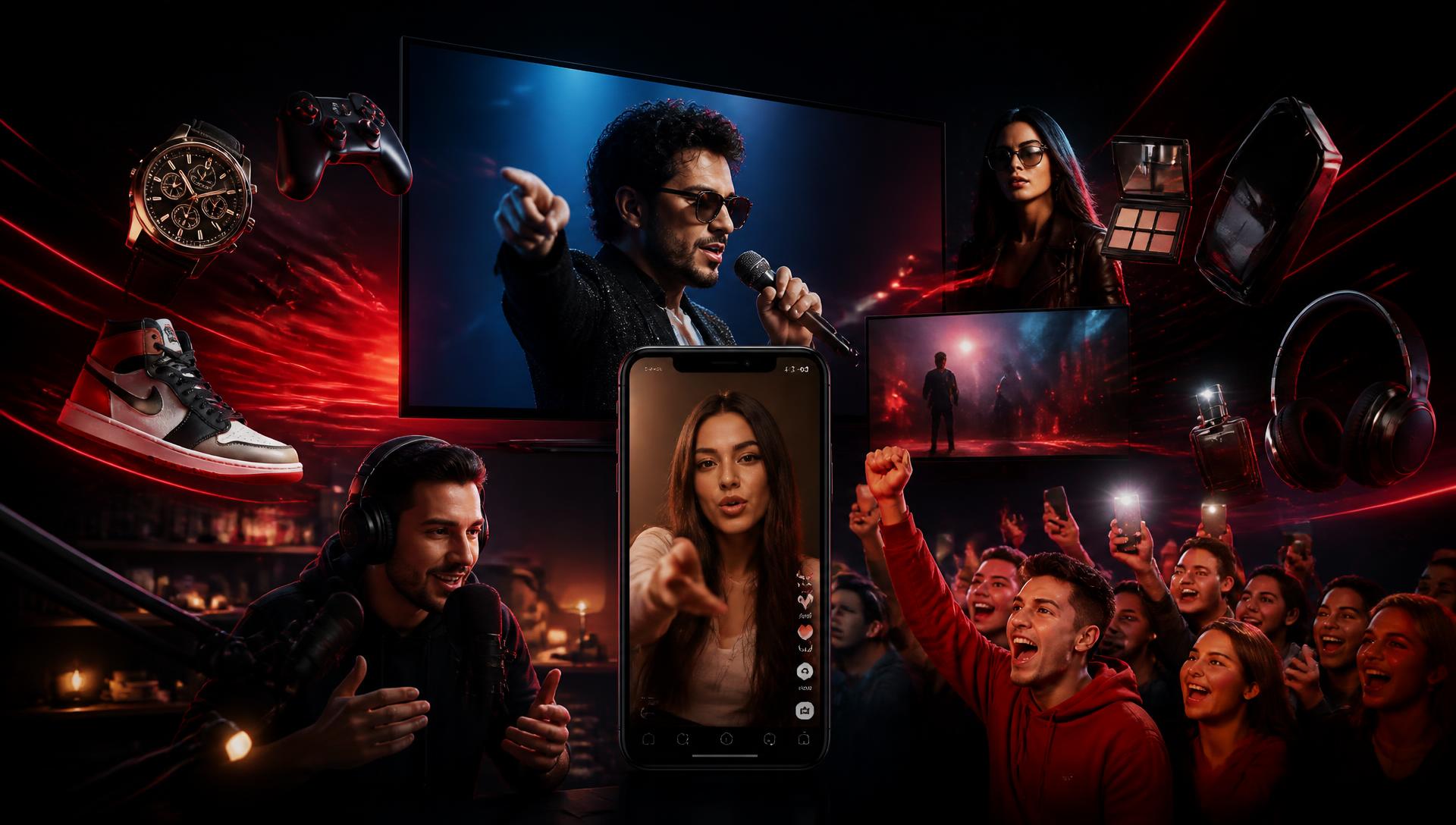 Collage aus RTL Fernsehen, Social Content, Livestream, Produkten und Fans